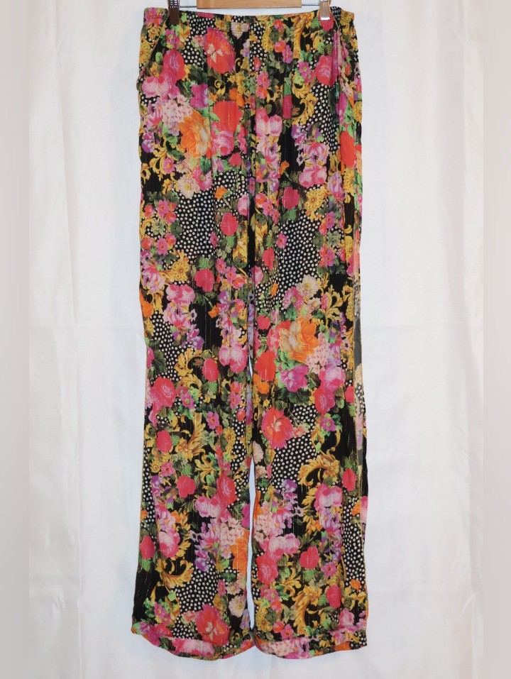 Luli Fama Forever Yours Split Side Wide-Leg Pants-Black Multi Floral.